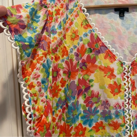 Talbots Blouse Women’s XL Rainbow Floral Embroidered Trim Cotton Happy Bohemian - Picture 4 of 10